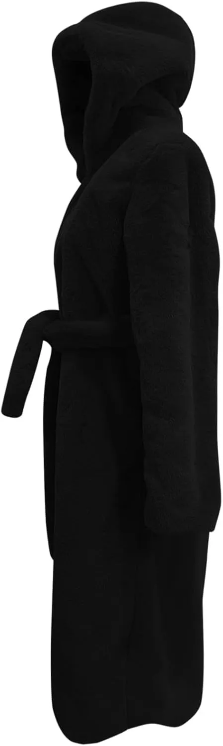 Faux Fur Coats for Women Fuzzy Fleece Lined Open Front Hooded Jacket Long Sleeve Warm Winter Parka Coat Sleepwear with Belt