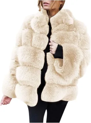 Faux Fur Jackets for Women 2024 Trendy Plus Size Sherpa Lined Fuzzy Fleece Jacket Loose Fit Oversized Thermal Winter Coats