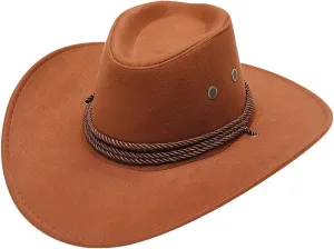 Faux Leather Cowboy Style Classic Western Wide Brim Cowgirl Hat with Buckle Belt Felt Fedora