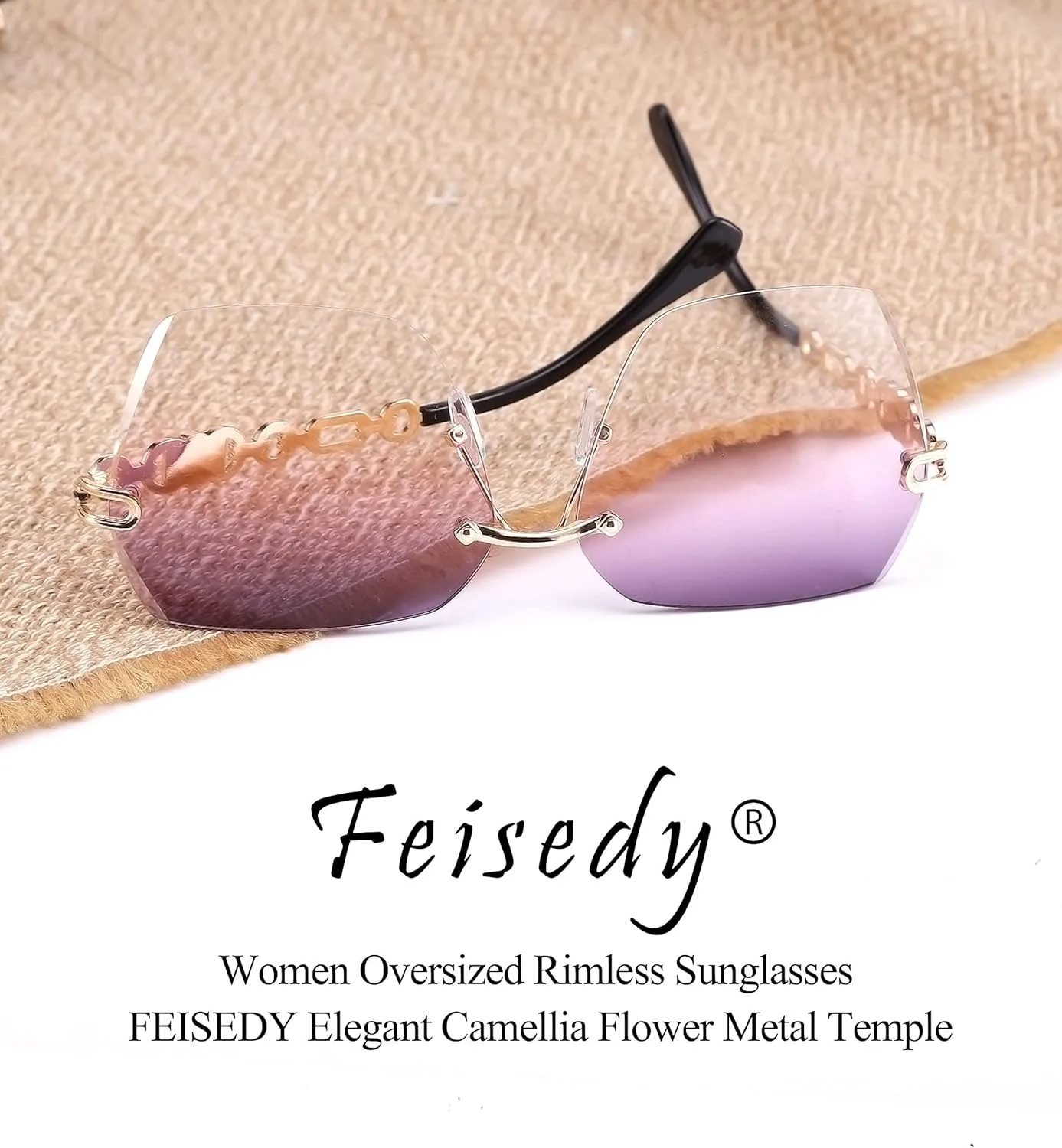 FEISEDY Classic Rimless Sunglasses Women Metal Frame Diamond Cutting Lens Sun Glasses B2567