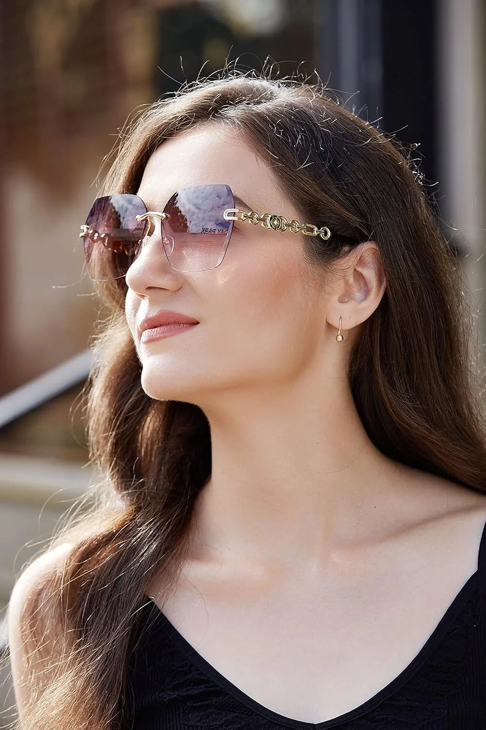 FEISEDY Classic Rimless Sunglasses Women Metal Frame Diamond Cutting Lens Sun Glasses B2567