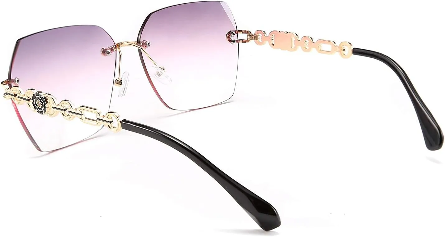 FEISEDY Classic Rimless Sunglasses Women Metal Frame Diamond Cutting Lens Sun Glasses B2567