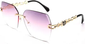 FEISEDY Classic Rimless Sunglasses Women Metal Frame Diamond Cutting Lens Sun Glasses B2567