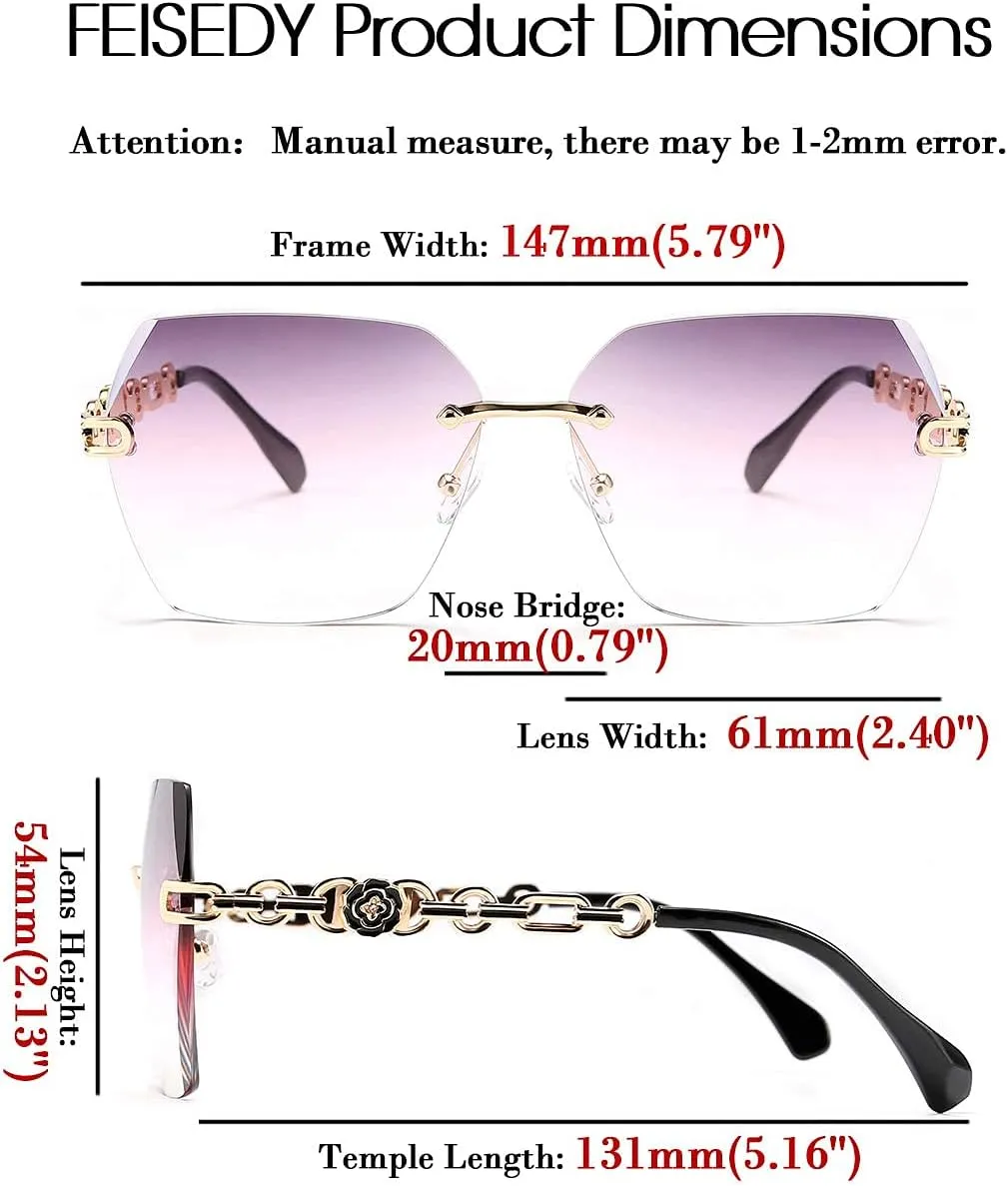 FEISEDY Classic Rimless Sunglasses Women Metal Frame Diamond Cutting Lens Sun Glasses B2567