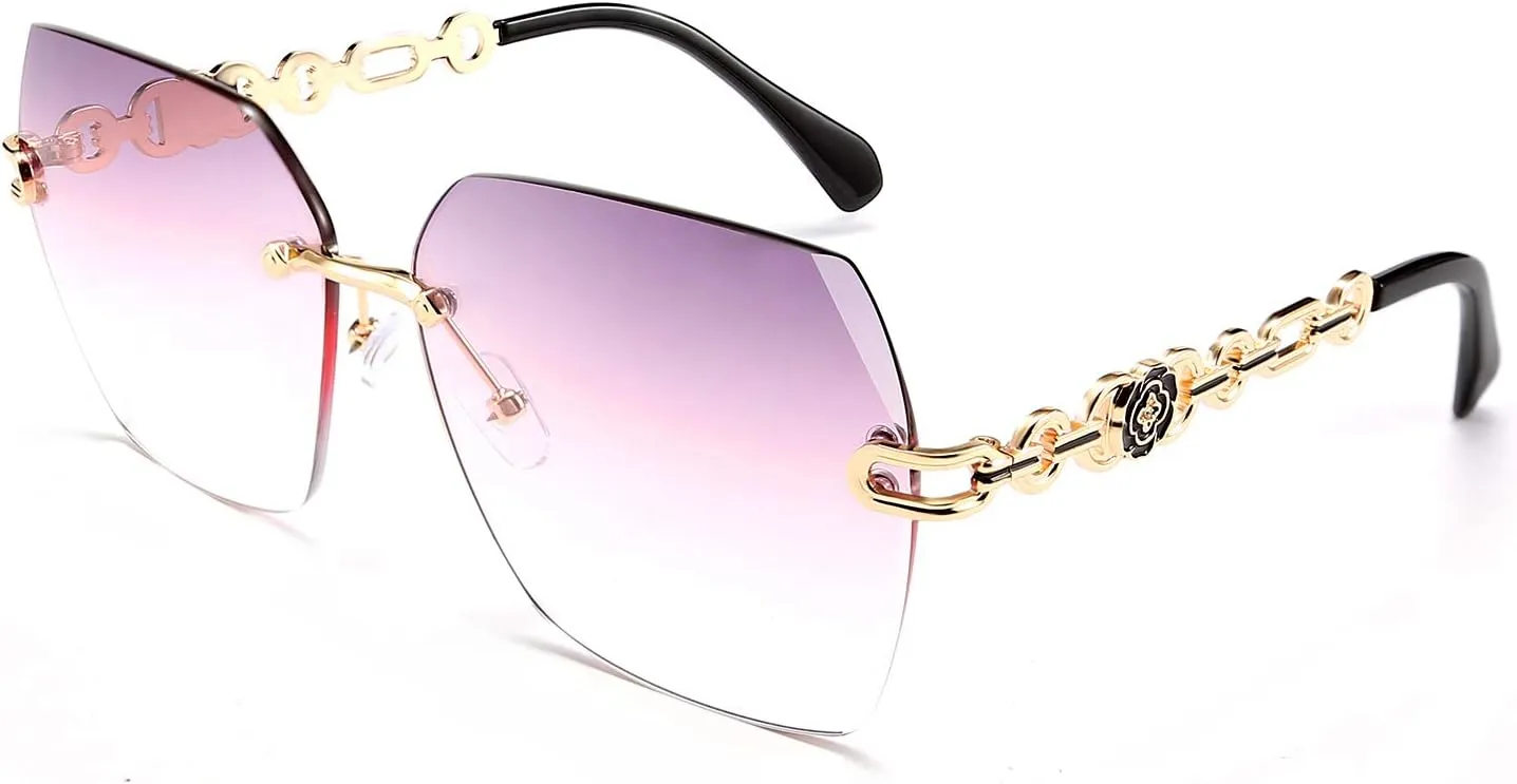 FEISEDY Classic Rimless Sunglasses Women Metal Frame Diamond Cutting Lens Sun Glasses B2567