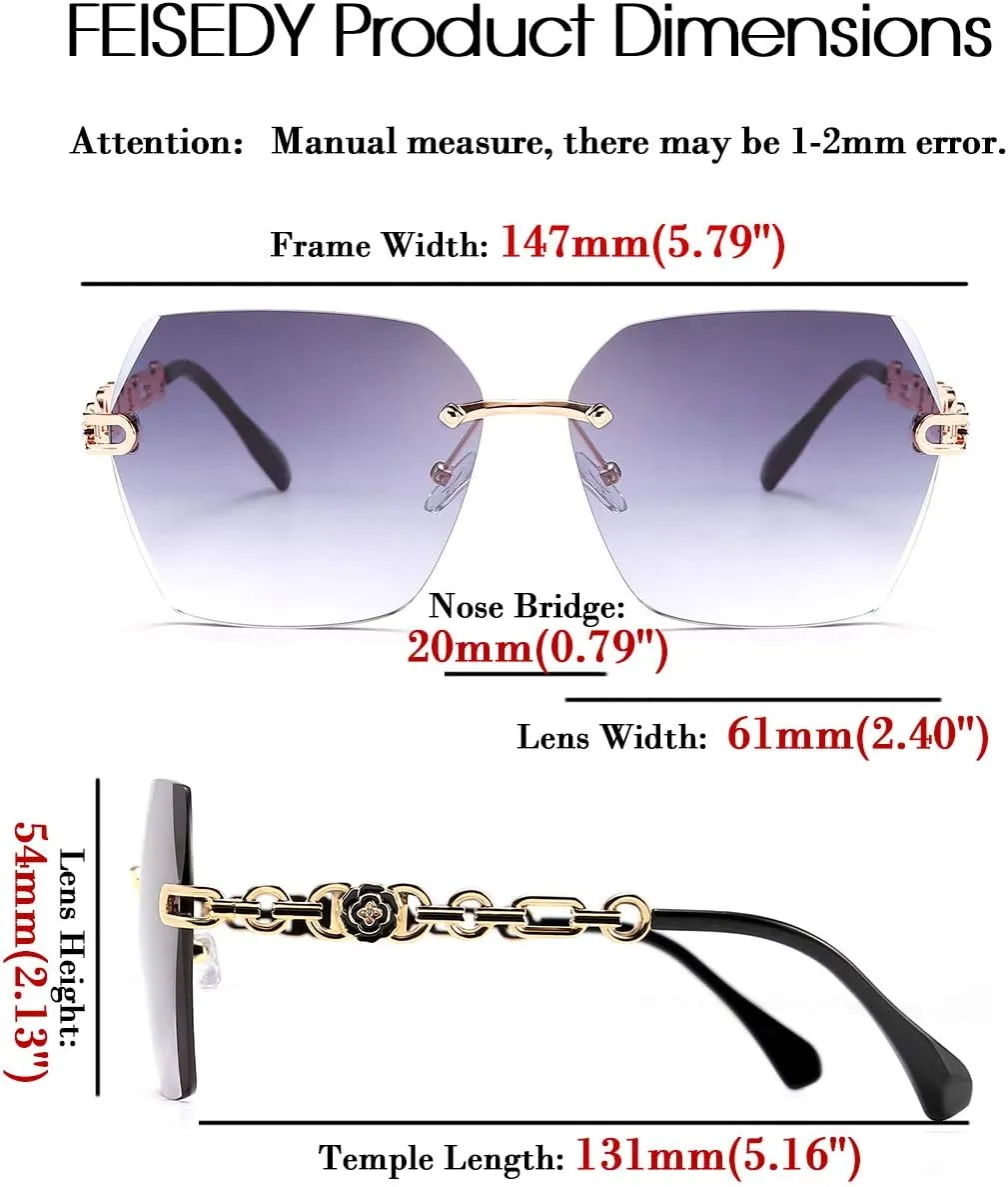 FEISEDY Classic Rimless Sunglasses Women Metal Frame Diamond Cutting Lens Sun Glasses B2567