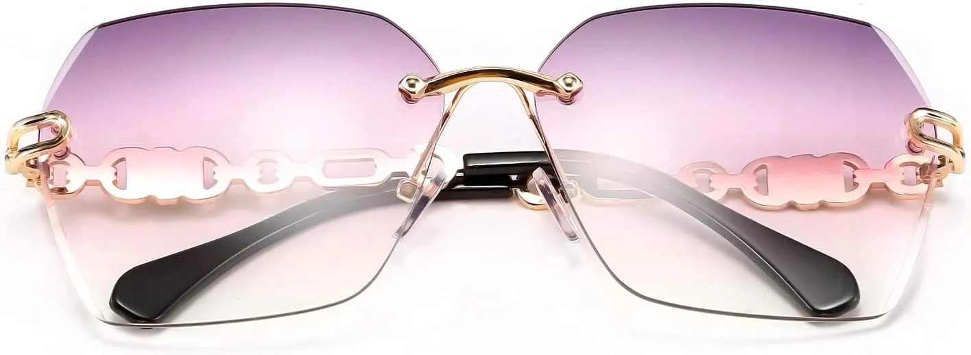 FEISEDY Classic Rimless Sunglasses Women Metal Frame Diamond Cutting Lens Sun Glasses B2567