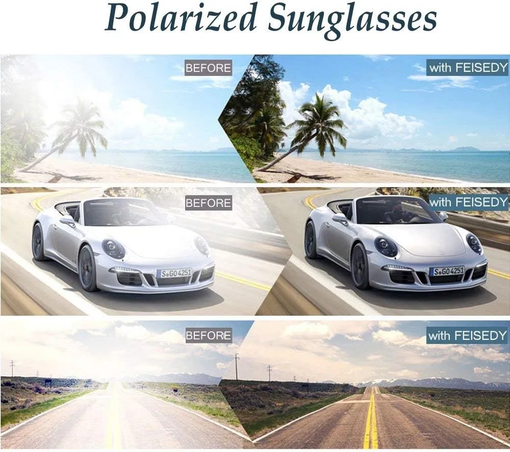 FEISEDY Classic Square Retro Polarized Sunglasses Women Men 80s Sun Glasses Trendy UV400 B1858