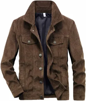 Finelylove Mens Corduroy Jacket Casual Vintage Button Down Shir Jacket Warm Fall Winter Shacket Coats with Pockets