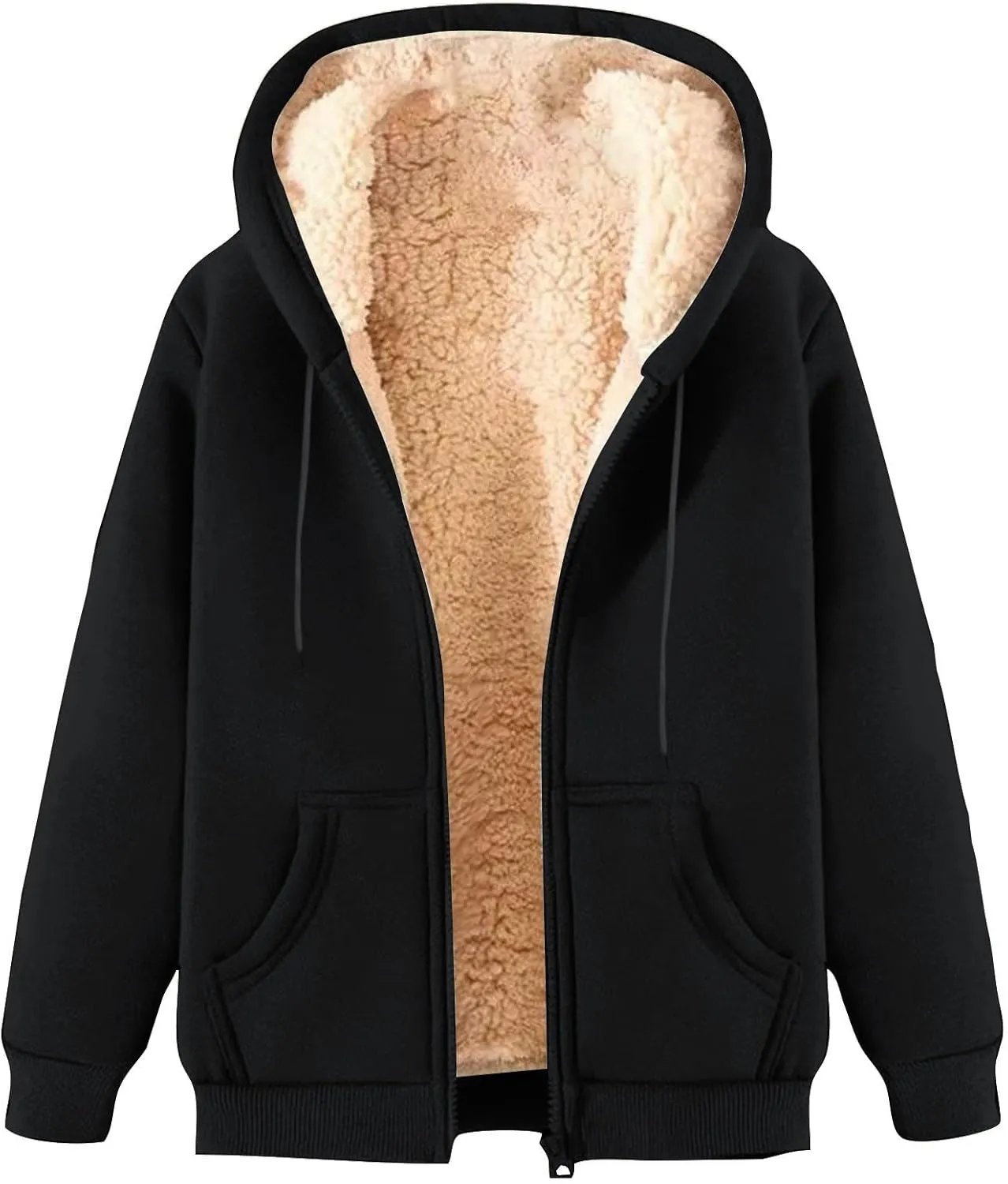 Finelylove Mens Fleece Lined Jackets Winter Coat Casual Zip Up Hoodies Fall Winter Sherpa Cardigan Sweater Sweatshirt