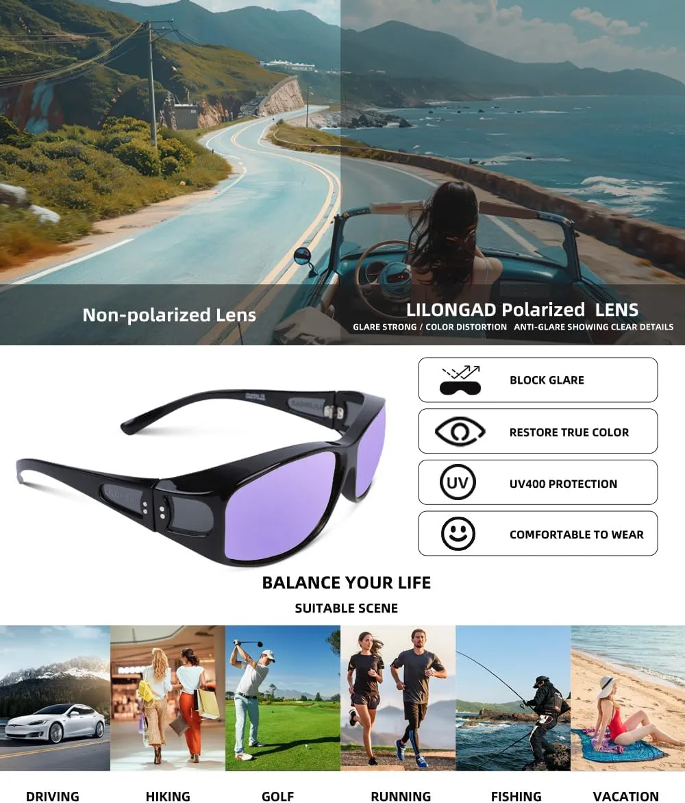 Fit Over Glasses Sunglasses for Men Women,Wrap Around Sunglasses Polarized UV400 Protection Rectangle Sun Glasses