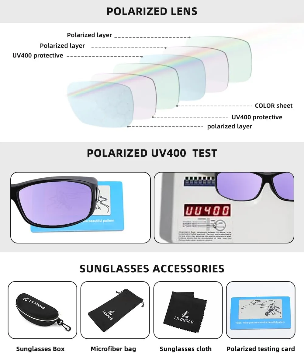 Fit Over Glasses Sunglasses for Men Women,Wrap Around Sunglasses Polarized UV400 Protection Rectangle Sun Glasses