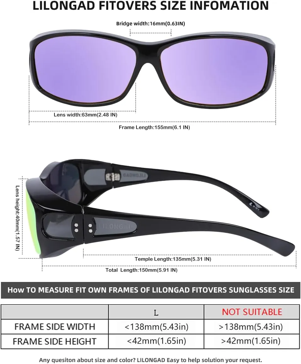 Fit Over Glasses Sunglasses for Men Women,Wrap Around Sunglasses Polarized UV400 Protection Rectangle Sun Glasses