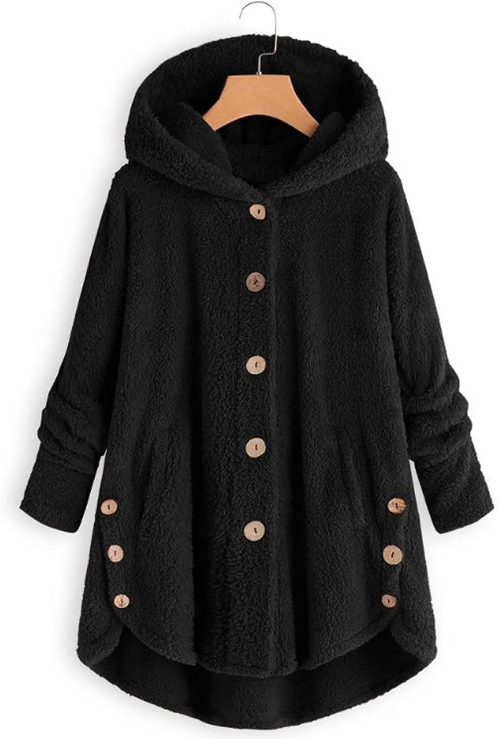 Fleece Jacket Women Button Down Sherpa Jacket Fuzzy Warm Jacket Long Sleeve Hooded Coat Winter Coats for Women