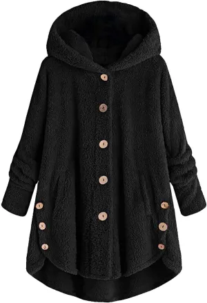 Fleece Jacket Women Button Down Sherpa Jacket Fuzzy Warm Jacket Long Sleeve Hooded Coat Winter Coats for Women