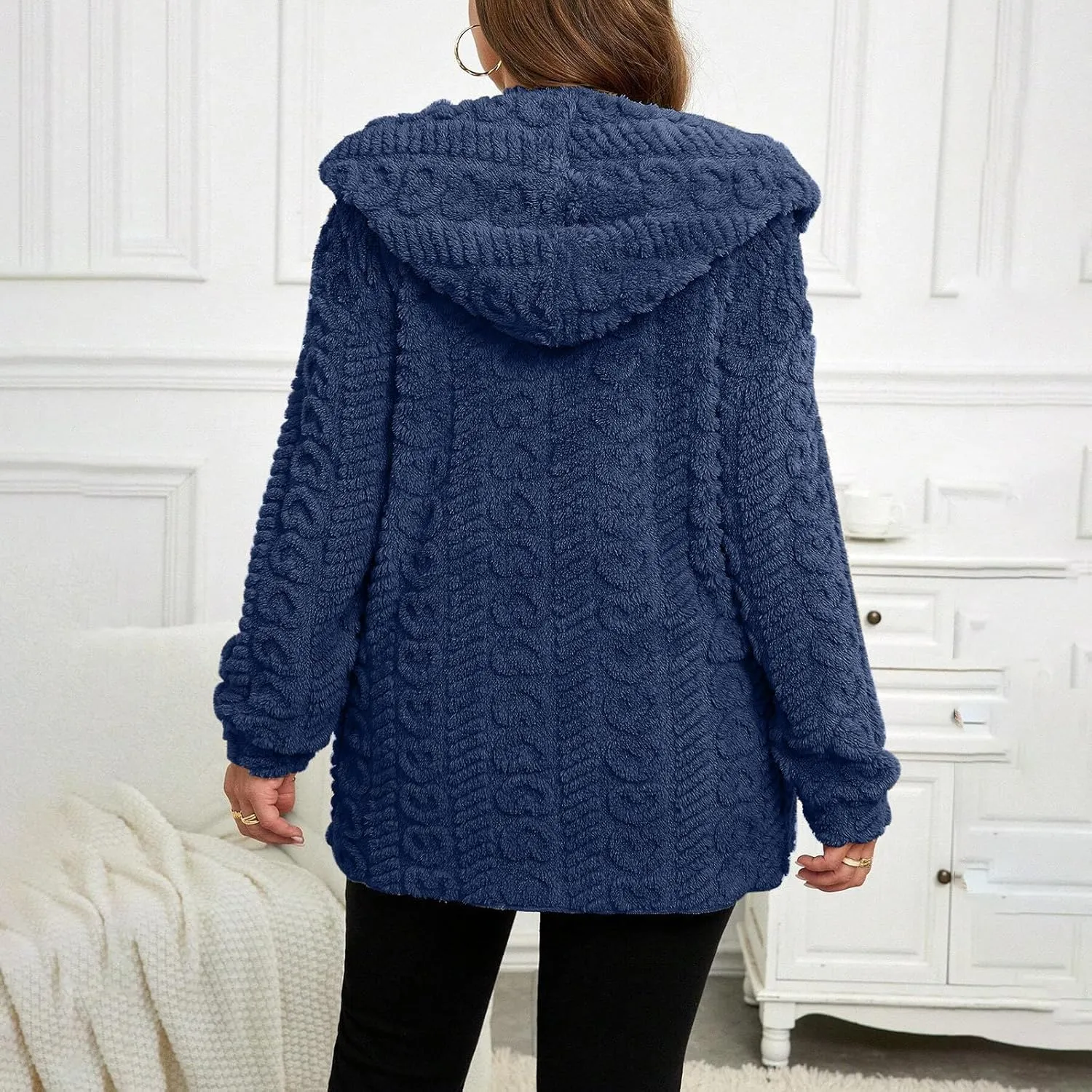 Fleece Jacket Women Sherpa Fuzzy Hoodie Jackets Fleece Lined Cardigan Jacket Winter Warm Casual Trendy Outerwear Coat