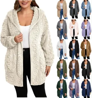 Fleece Jacket Women Sherpa Fuzzy Hoodie Jackets Fleece Lined Cardigan Jacket Winter Warm Casual Trendy Outerwear Coat