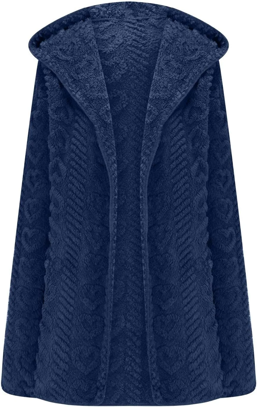 Fleece Jacket Women Sherpa Fuzzy Hoodie Jackets Fleece Lined Cardigan Jacket Winter Warm Casual Trendy Outerwear Coat