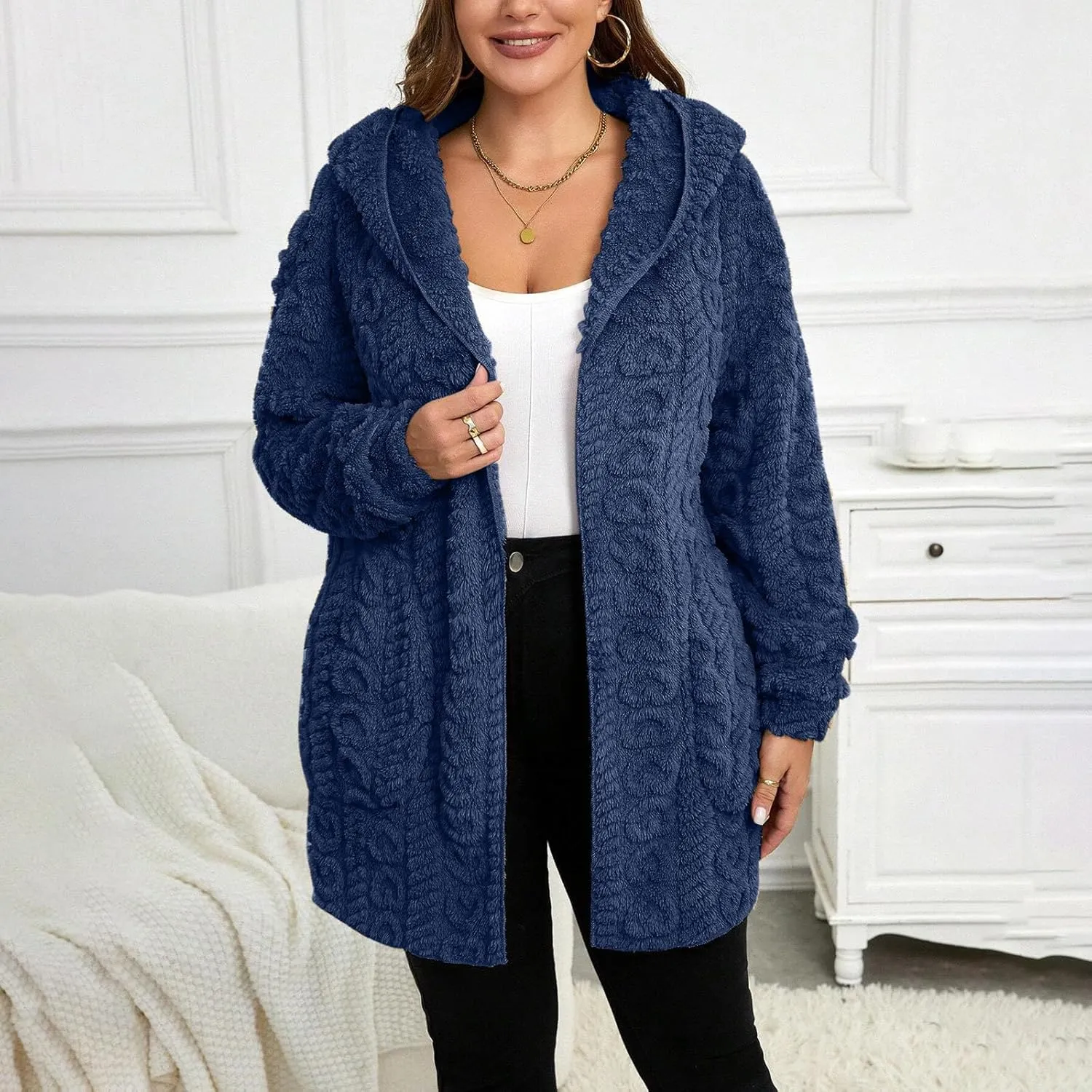 Fleece Jacket Women Sherpa Fuzzy Hoodie Jackets Fleece Lined Cardigan Jacket Winter Warm Casual Trendy Outerwear Coat