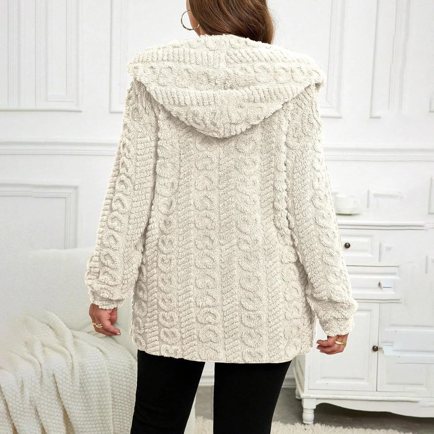Fleece Jacket Women Sherpa Fuzzy Hoodie Jackets Fleece Lined Cardigan Jacket Winter Warm Casual Trendy Outerwear Coat