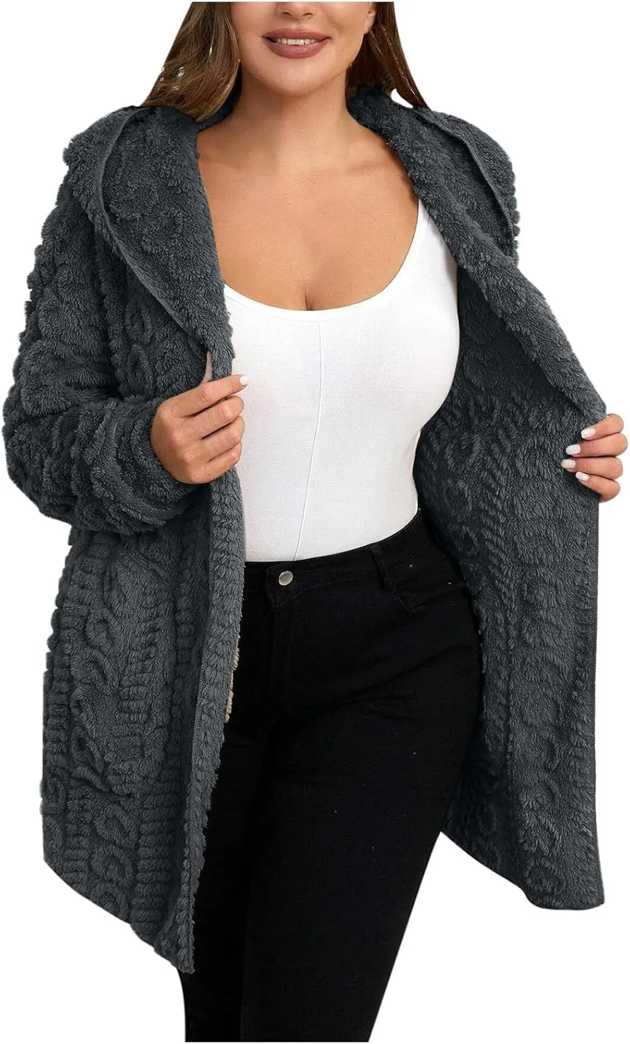 Fleece Jacket Women Sherpa Fuzzy Hoodie Jackets Fleece Lined Cardigan Jacket Winter Warm Casual Trendy Outerwear Coat
