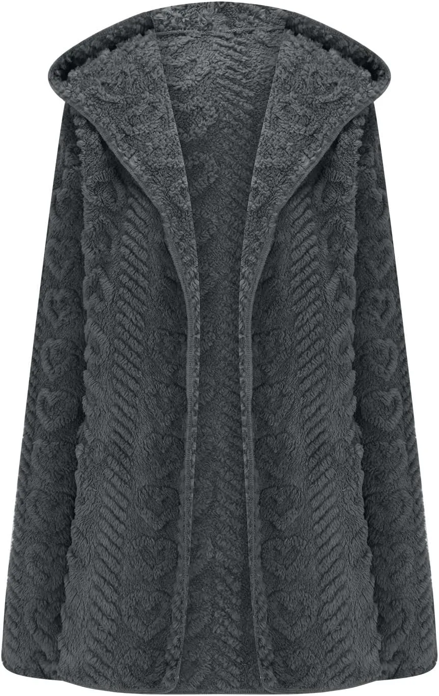 Fleece Jacket Women Sherpa Fuzzy Hoodie Jackets Fleece Lined Cardigan Jacket Winter Warm Casual Trendy Outerwear Coat