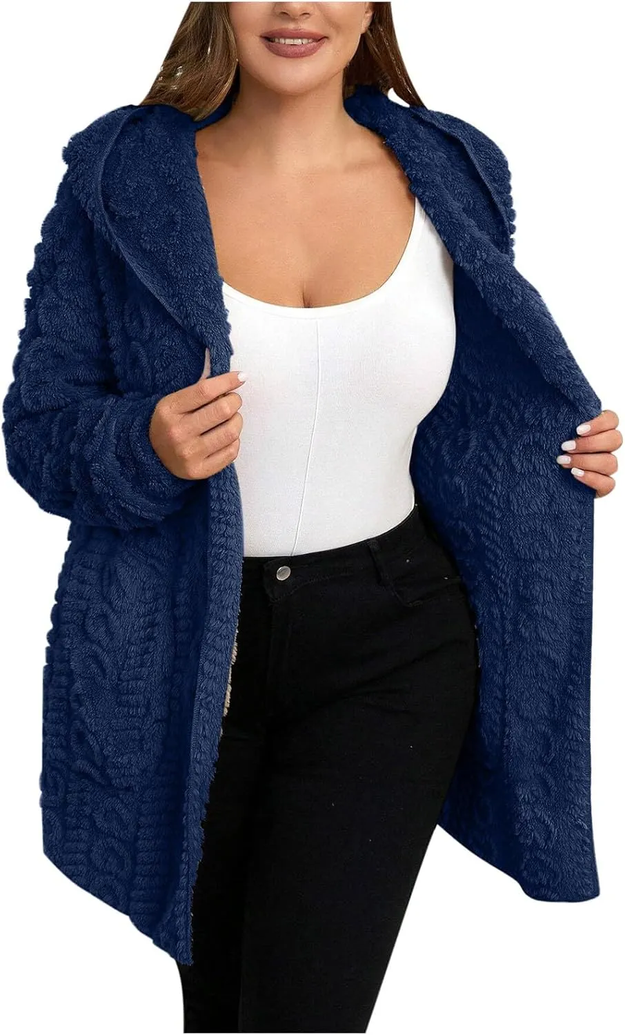 Fleece Jacket Women Sherpa Fuzzy Hoodie Jackets Fleece Lined Cardigan Jacket Winter Warm Casual Trendy Outerwear Coat