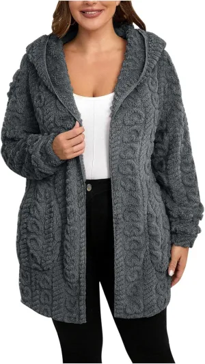 Fleece Jacket Women Sherpa Fuzzy Hoodie Jackets Fleece Lined Cardigan Jacket Winter Warm Casual Trendy Outerwear Coat