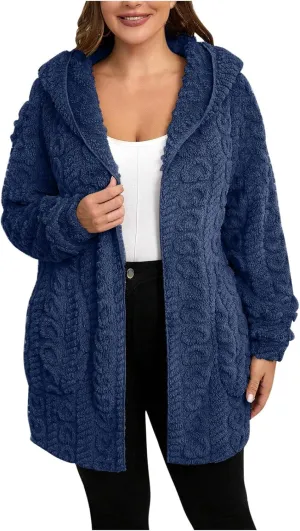 Fleece Jacket Women Sherpa Fuzzy Hoodie Jackets Fleece Lined Cardigan Jacket Winter Warm Casual Trendy Outerwear Coat