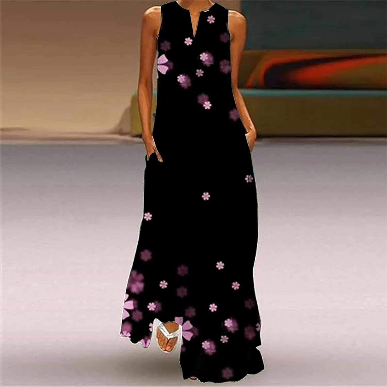 Floral Formal Dress 2025 Vacation Beach Casual Summer Sundresses Sleeveless Tank Short Casual Spring V Neck Chiffon