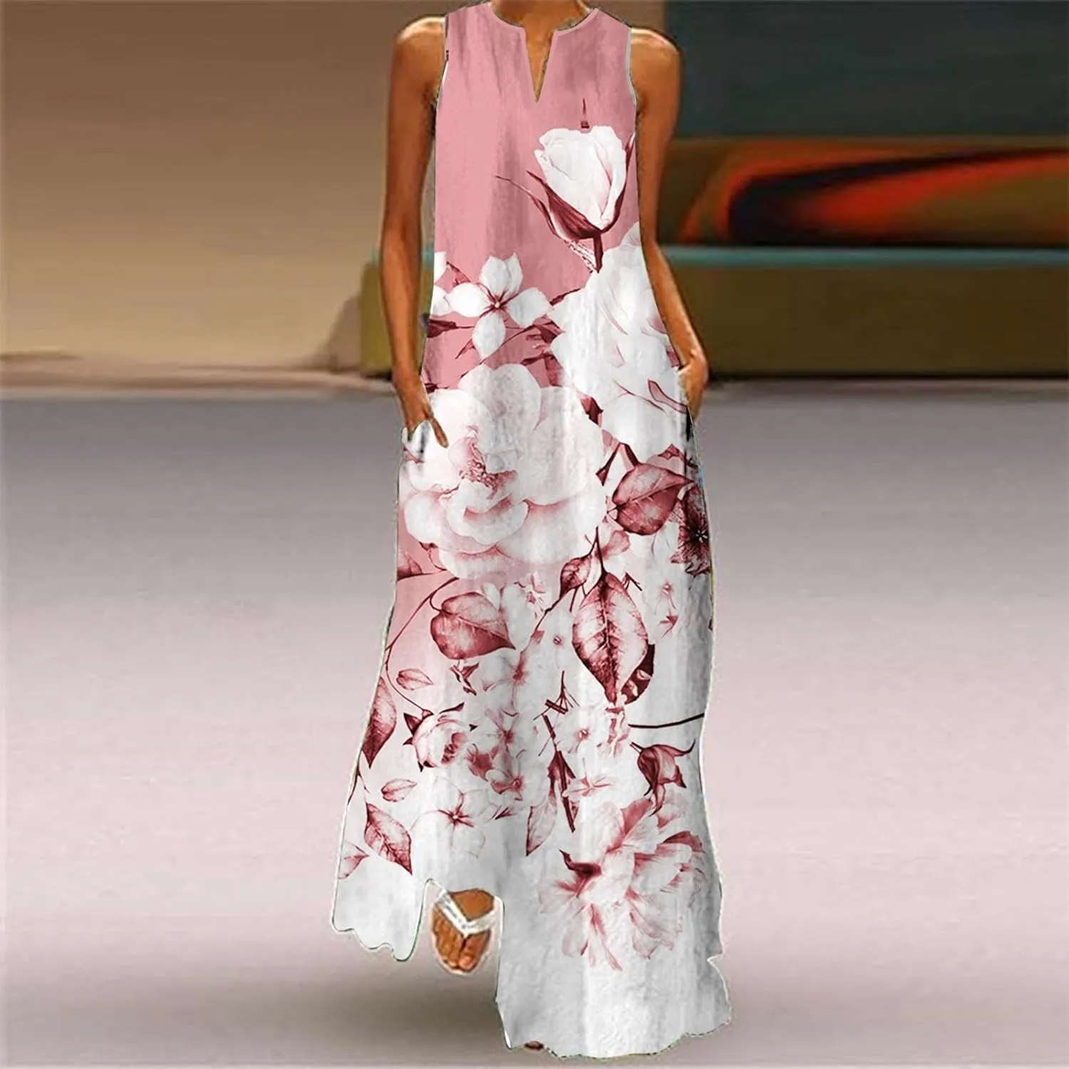 Floral Formal Dress 2025 Vacation Beach Casual Summer Sundresses Sleeveless Tank Short Casual Spring V Neck Chiffon