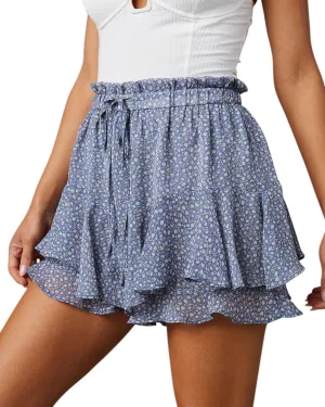 Flowy Shorts for Women Casual Boho Floral Skorts Ruffle Mini Skirts Running Tennis Butterfly Shorts Chiffon Shorts