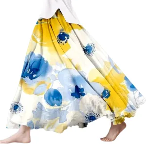 Flowy Skirts for Women Linen Tiered Ruffle Floral Long Skirt Flowy Summer 2025 High Waist Boho A Line Maxi Skorts
