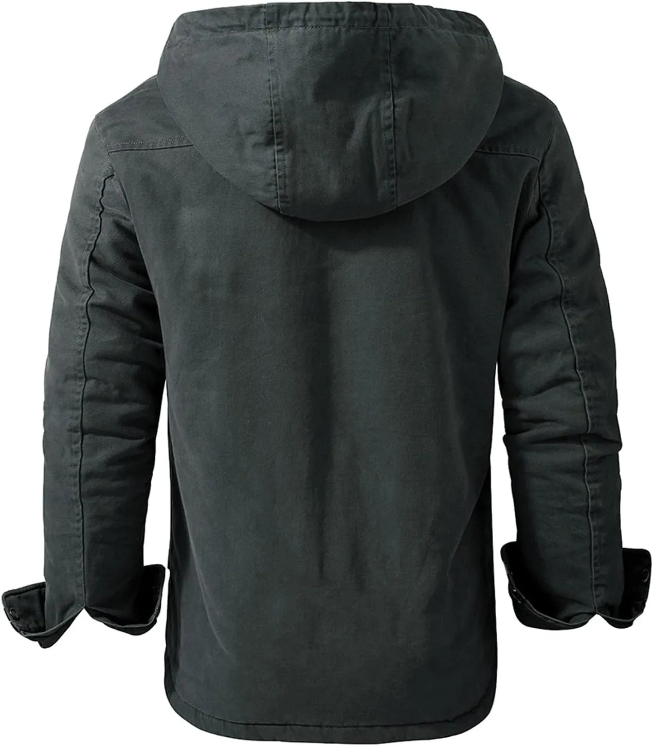 Flygo Men's Warm Relaxed Fit Washed Duck Sherpa-Lined Shirt Jacket Hooded Outdoor Fleece Lined Utility Work Coat