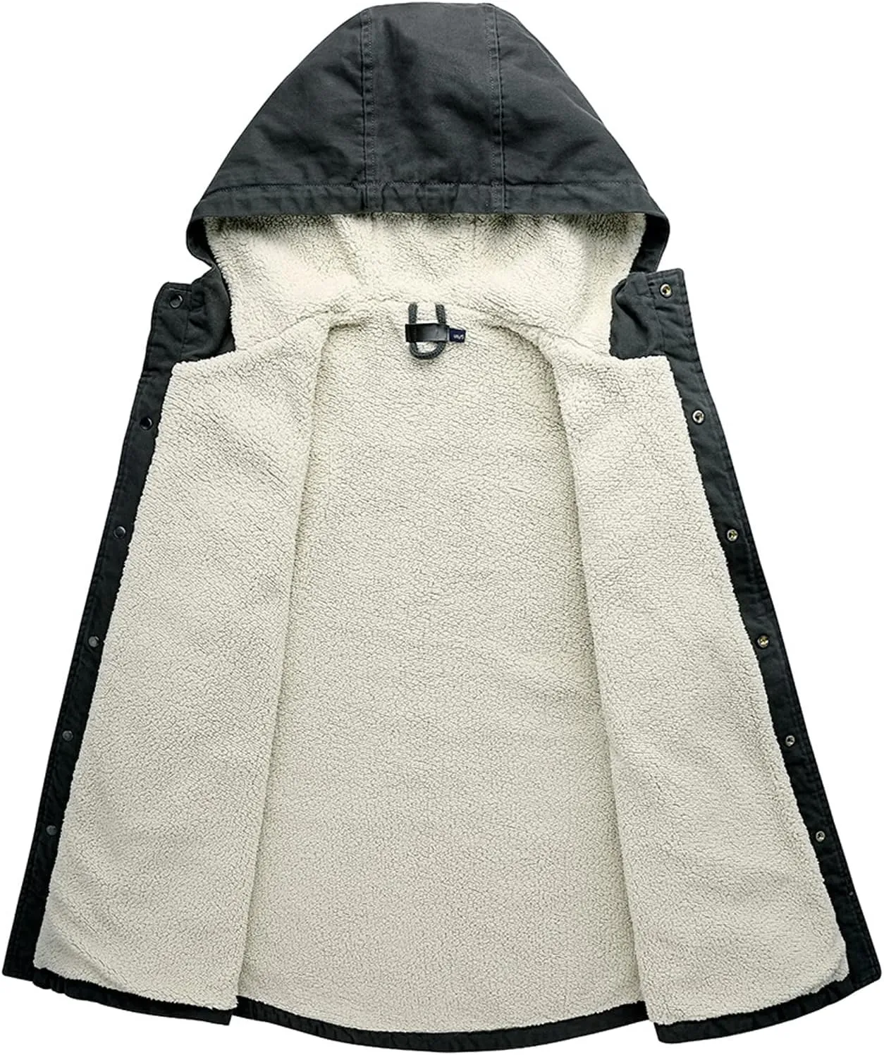 Flygo Men's Warm Relaxed Fit Washed Duck Sherpa-Lined Shirt Jacket Hooded Outdoor Fleece Lined Utility Work Coat