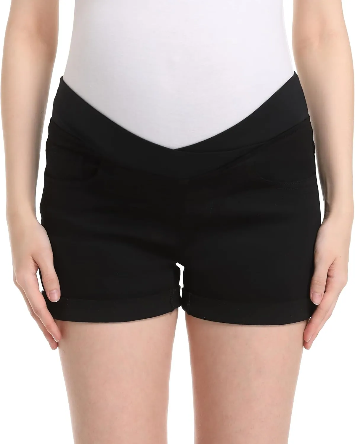 Foucome Women's Maternity Ripped Jean Shorts Roll Hem Denim Shorts Pregnancy Summer Shorts