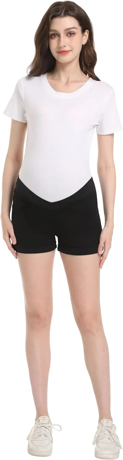 Foucome Women's Maternity Ripped Jean Shorts Roll Hem Denim Shorts Pregnancy Summer Shorts
