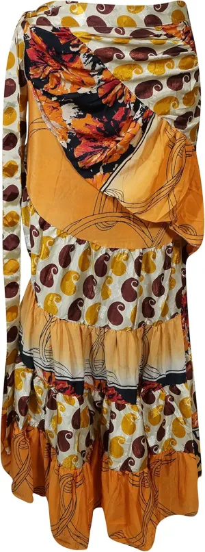 Frill Boho Wrap Skirt for Women, Orange Ruffle Wrap Skirt, Tiered Maxi Wrap Skirts, One Size
