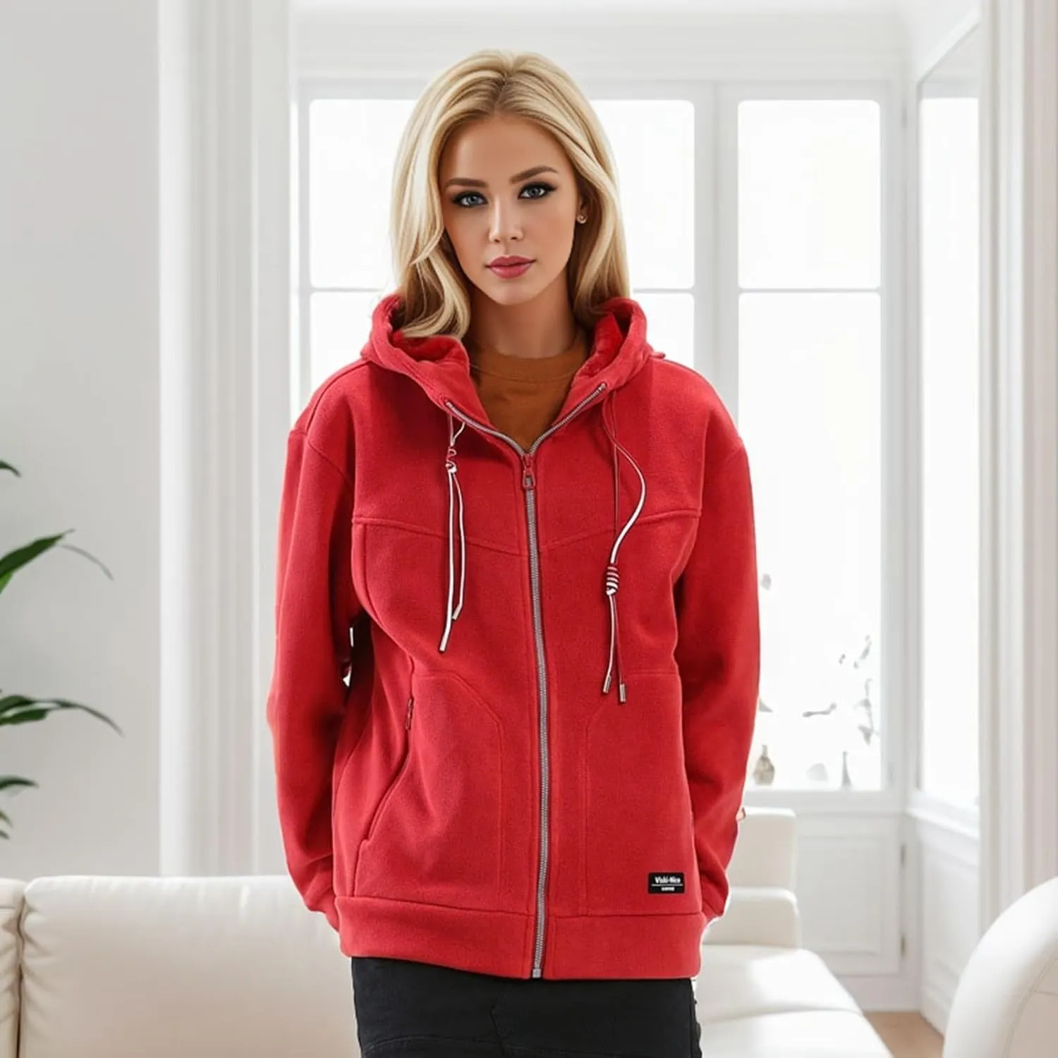 Full Zip Hoodies for Women Long Sleeve Sherpa Lined Lightweight Hooded Sweatshirts Outdoor Athletic Cardigan Jacket
