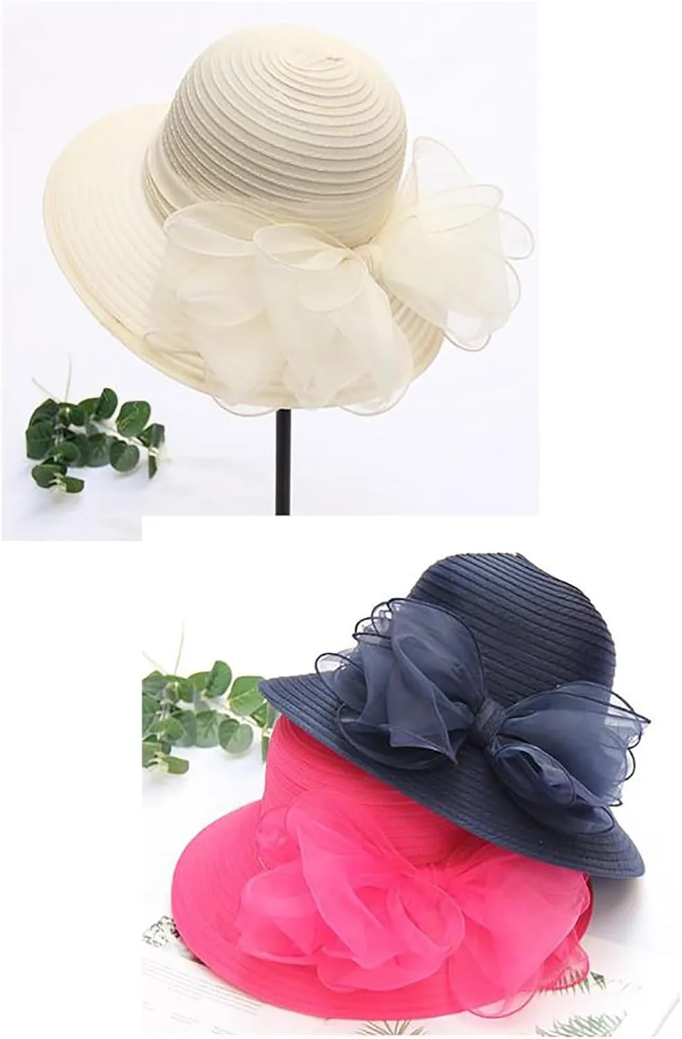 Funny Derby Hats for Women Hepburn British Church Hat Organza Floral Fascinator Bridal Tea Party Wide Brim Sun Cap