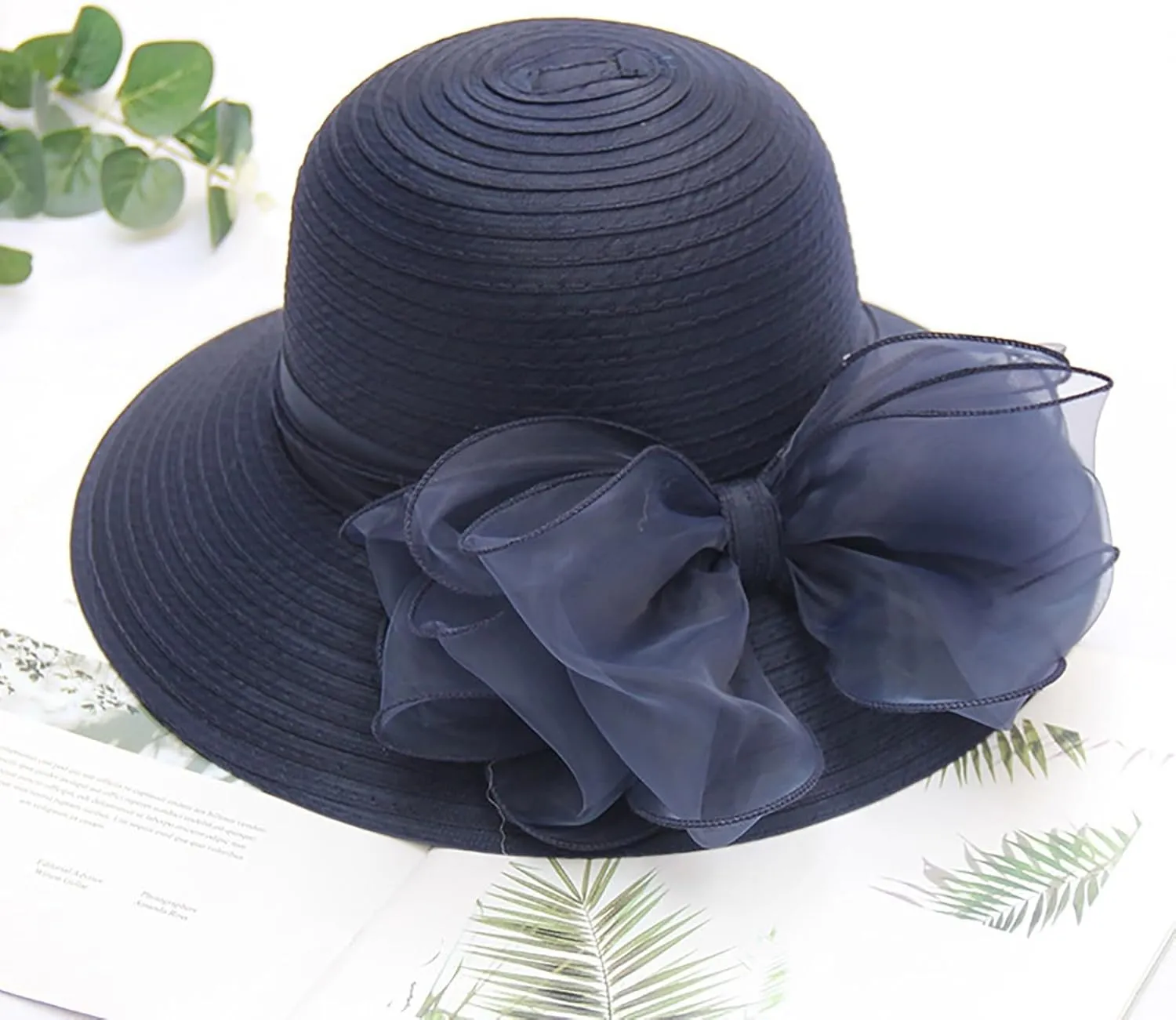 Funny Derby Hats for Women Hepburn British Church Hat Organza Floral Fascinator Bridal Tea Party Wide Brim Sun Cap