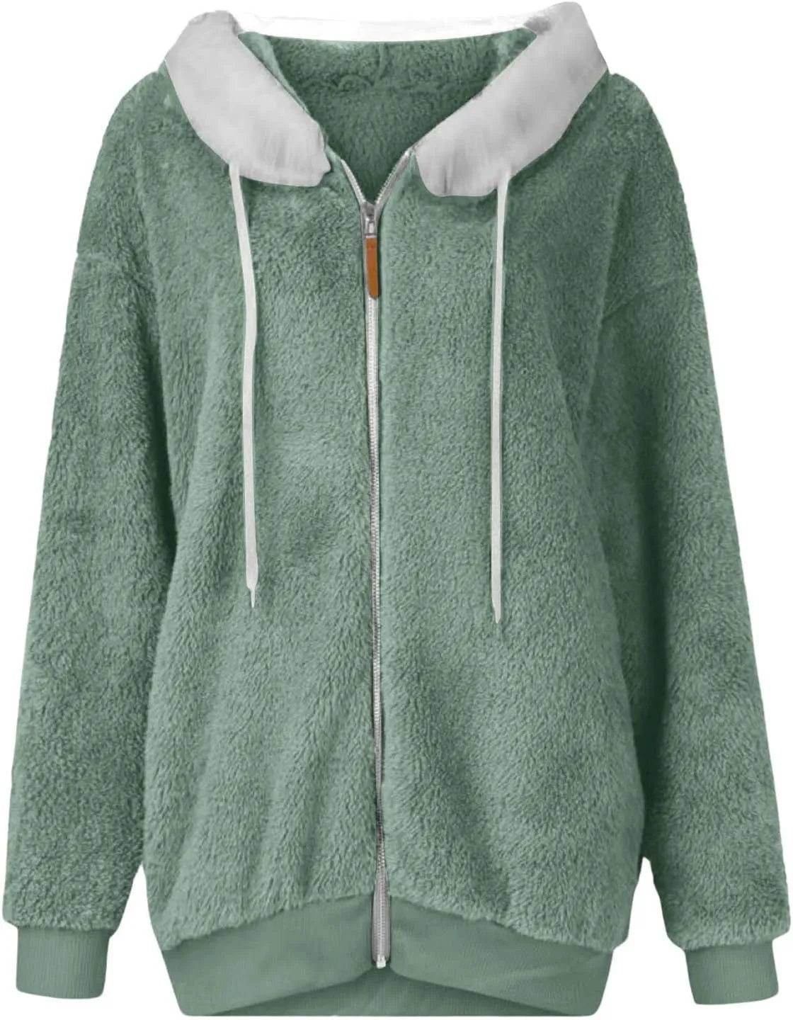 Fuzzy Fleece Jackets for Women Sherpa Lined Long Sleeve Full Zip Up Plush Jacket Loose Fit Hooded Warm Winter Coats
