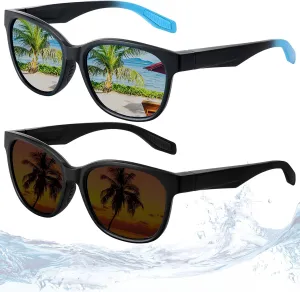 Geiserailie 2 Pcs Polarized Floating Fishing Sunglasses UV Protection Ultralight Frame for Men Women Boating Kayaking Fishing Water Sport Running Cycling Golf Glasses