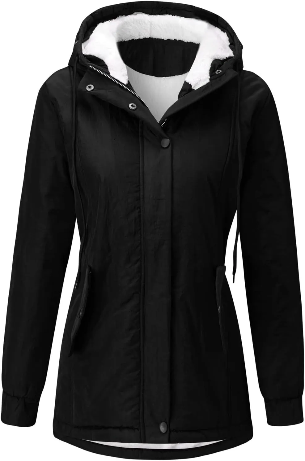 GOKKILRW Womens Casual Faux Fur Hooded Pockets Sherpa Lined Parka Jacket Lightweight Utility Anorak Safari Puffer Coat
