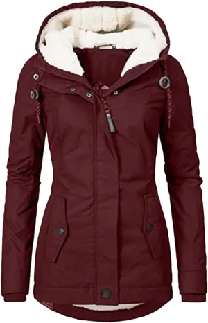 GOKKILRW Womens Casual Faux Fur Hooded Pockets Sherpa Lined Parka Jacket Lightweight Utility Anorak Safari Puffer Coat