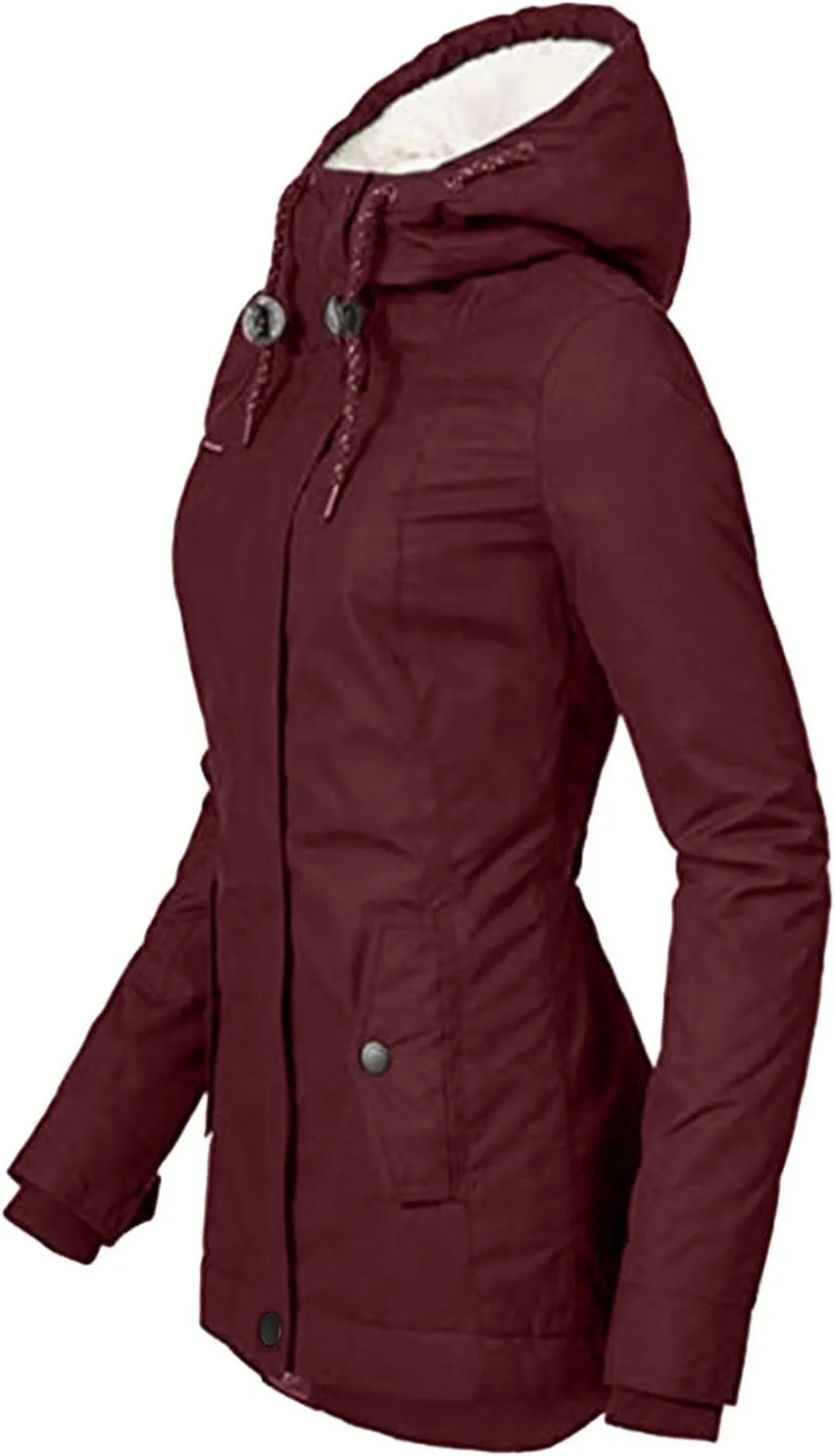 GOKKILRW Womens Casual Faux Fur Hooded Pockets Sherpa Lined Parka Jacket Lightweight Utility Anorak Safari Puffer Coat
