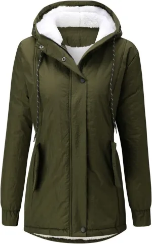GOKKILRW Womens Casual Faux Fur Hooded Pockets Sherpa Lined Parka Jacket Lightweight Utility Anorak Safari Puffer Coat