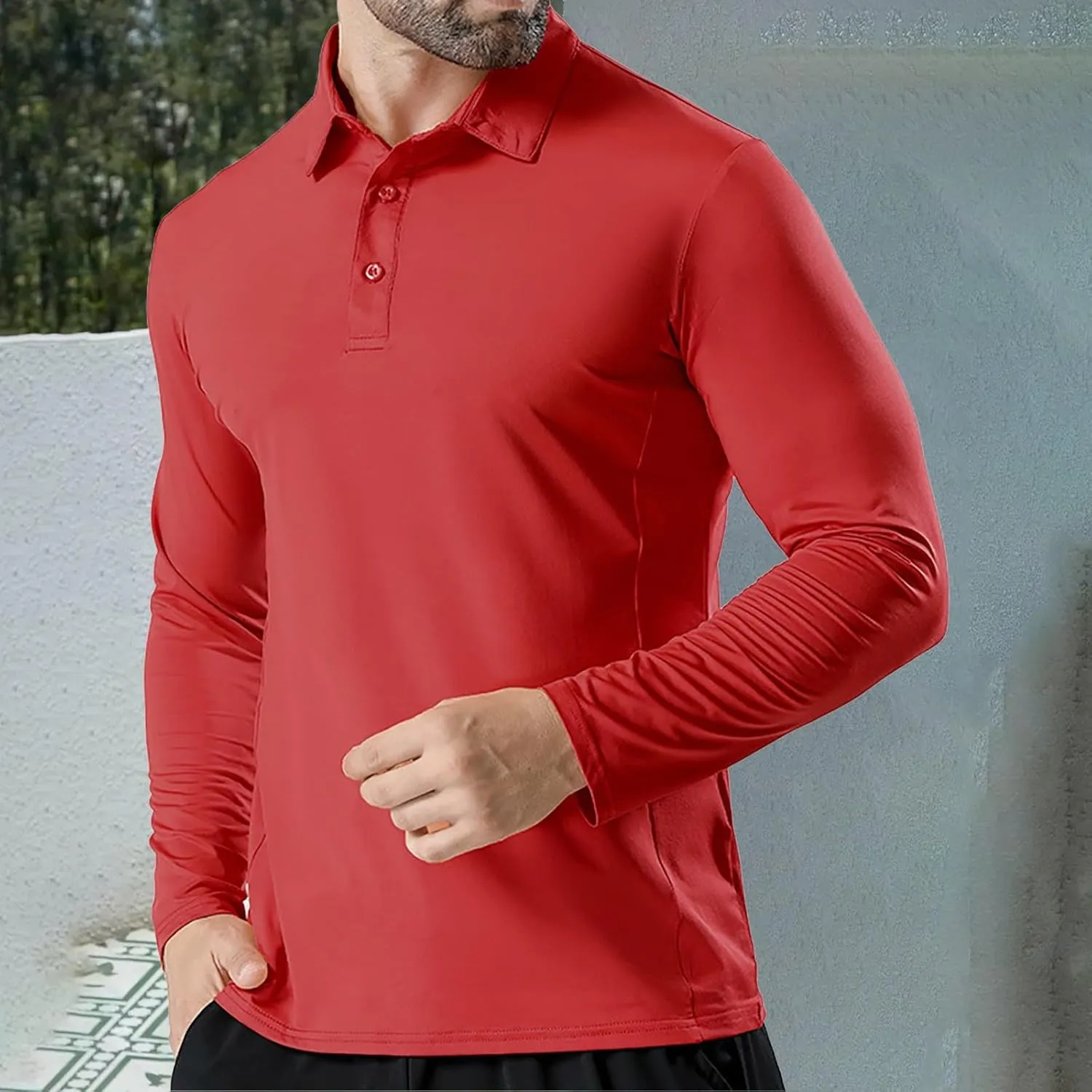 Golf Shirts for Mens Moisture Wicking Quick-Dry Long Sleeve Polo Shirt Performance Athletic Summer Collared T-Shirts