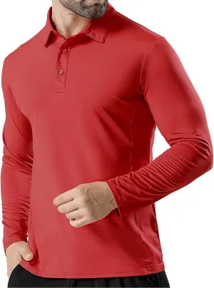 Golf Shirts for Mens Moisture Wicking Quick-Dry Long Sleeve Polo Shirt Performance Athletic Summer Collared T-Shirts