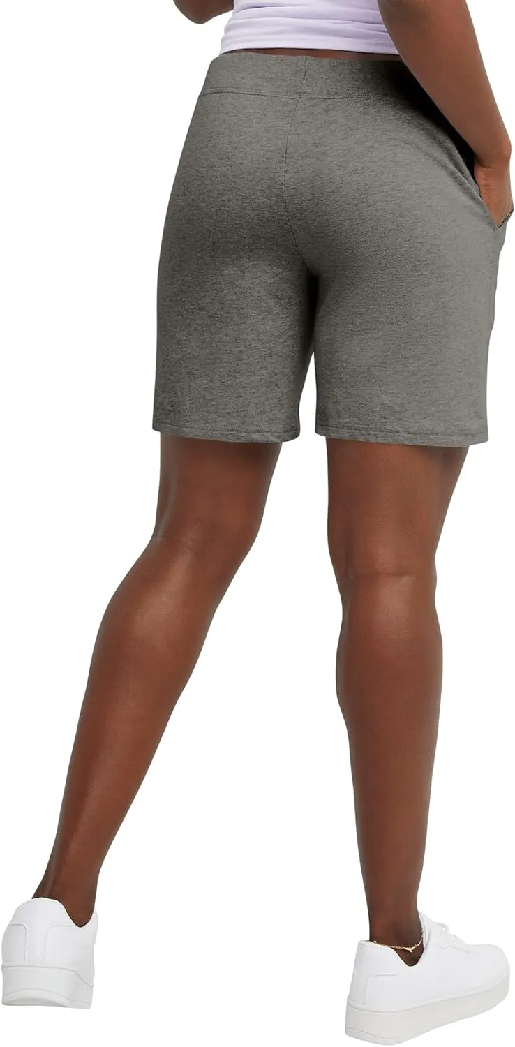 Hanes Women's Jersey Pocket Shorts, Drawstring Cotton Jersey Shorts, 7" Inseam